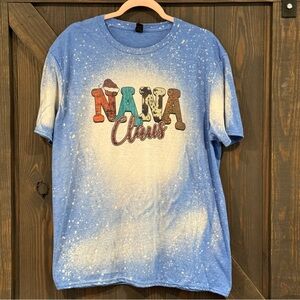Nana Claus Women’s Bleach Splattered‎ Western Letters Short Sleeve T-shirt Sz XL